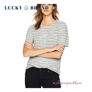 Lucky Brand Blue Stripe Puff Sleeve Tee, Med, NWT